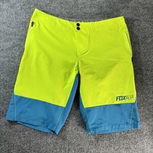 Fox Racing MTB Trail Shorts Mens 36 Hi Vis Yellow Blue Colorblock Pockets Bike